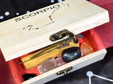 Load image into Gallery viewer, Scorpio Crystal Gift, Scorpio Crystal Set, Scorpio Crystals in Wood Zodiac Box, Crystals Scorpio Gift Set