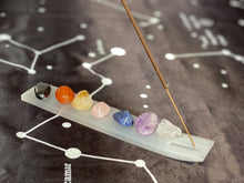 Load image into Gallery viewer, Chakra Crystals with Selenite Incense Holder and Incense Sticks