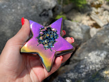 Load image into Gallery viewer, Titanium Rainbow Aura Quartz Star, The Stone of Universal Light Star Crystal, Titanium Aura Quartz Star, Star Gemstone, Large Titanium Star