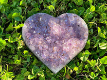 Load image into Gallery viewer, Large Amethyst Heart, Purple Amethyst Geode Heart, 1.8 lbs Amethyst Heart, Amethyst Cluster Heart, Crystal Cluster Heart, Brazil Amethyst