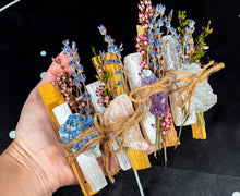 Load image into Gallery viewer, Selenite with Palo Santo Bundle, Energy Clearing, Ritual Smudge Stick, Palo Santo and Selenite with Raw Crystal