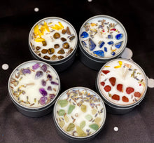 Load image into Gallery viewer, Intention Candles, 4oz Crystal Manifestation Candles, Abundance, Confidence and Relaxation Candles, Small Crystal Herbal Infused Candle