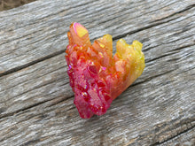 Load image into Gallery viewer, Aura Coated Quartz Cluster, Large Flame Aura Coated Cluster, Yellow Orange Red Aura Cluster 330 Grams