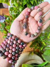 Load image into Gallery viewer, Rhodonite Bracelet 10mm, Rhodonite Healing Bracelet, Gemstone Rhodonite Bracelet Beaded