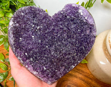 Load image into Gallery viewer, Large Amethyst Heart from Brazil, Big Deep Purple Amethyst Heart, Amethyst Geode Heart, Top Grade Amethyst Heart, AAA Amethyst Heart