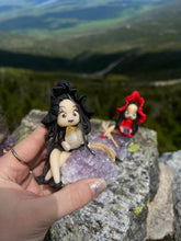 Load image into Gallery viewer, Handmade Crystal Witch, Witch on Amethyst Cluster with Crystal, Crystal Home Decor, Witch with Crystal, Crystal Witch