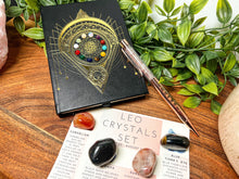 Load image into Gallery viewer, Leo Crystal Set, Leo crystals, Crystals for Leo, Leo Gift Box, Zodiac Gifts, Manifestation Set, Journal For Manifestation, Zodiac Journal