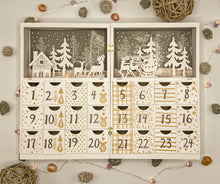 Load image into Gallery viewer, Wood Crystal Advent Calendar with LED Lights