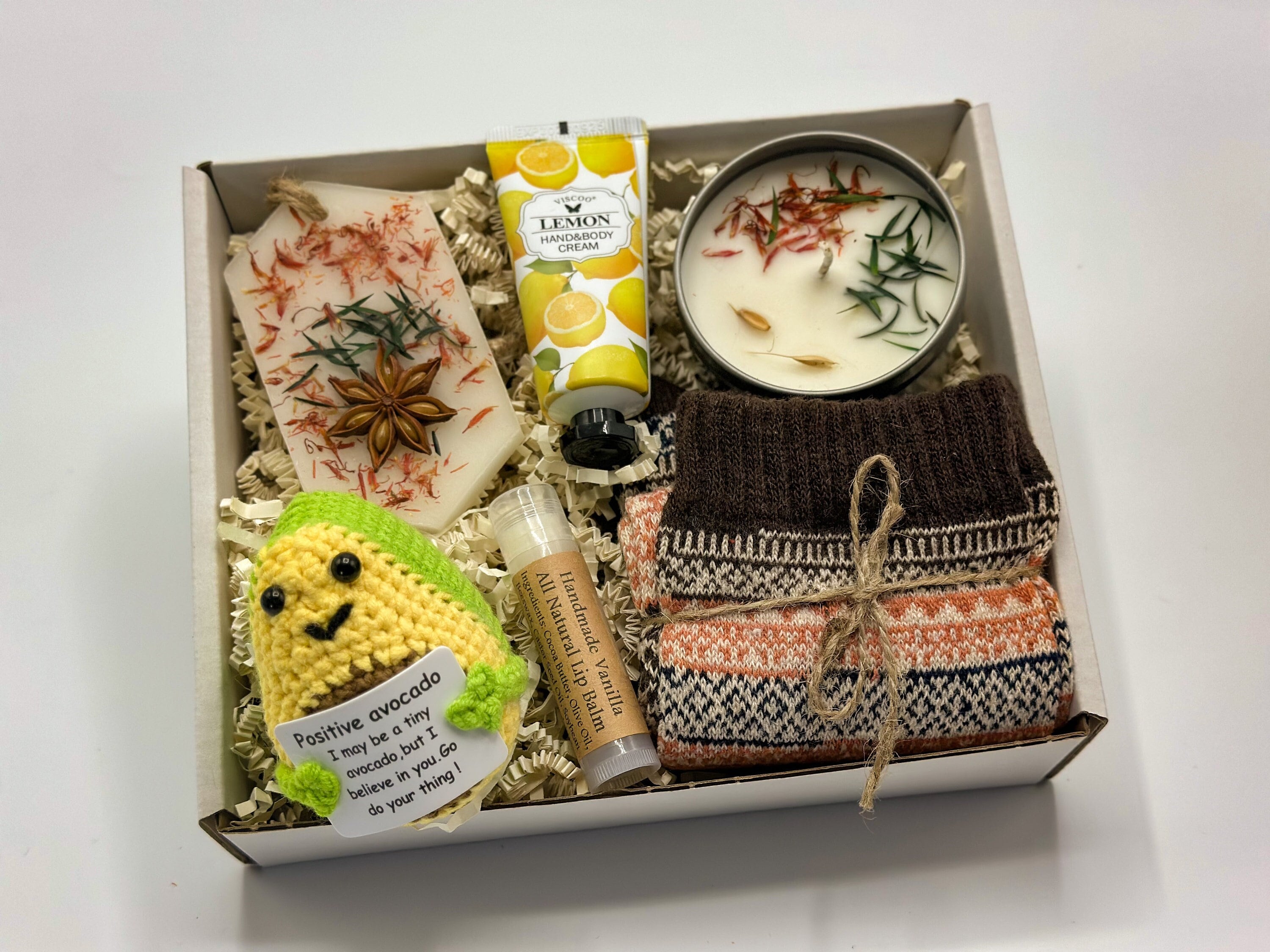Positive Avocado Motivational Box, Positive Pickle Gift Basket, Positive Tomato Gifts, Handmade Crochet Gift Set, Emotional Support Gift Box