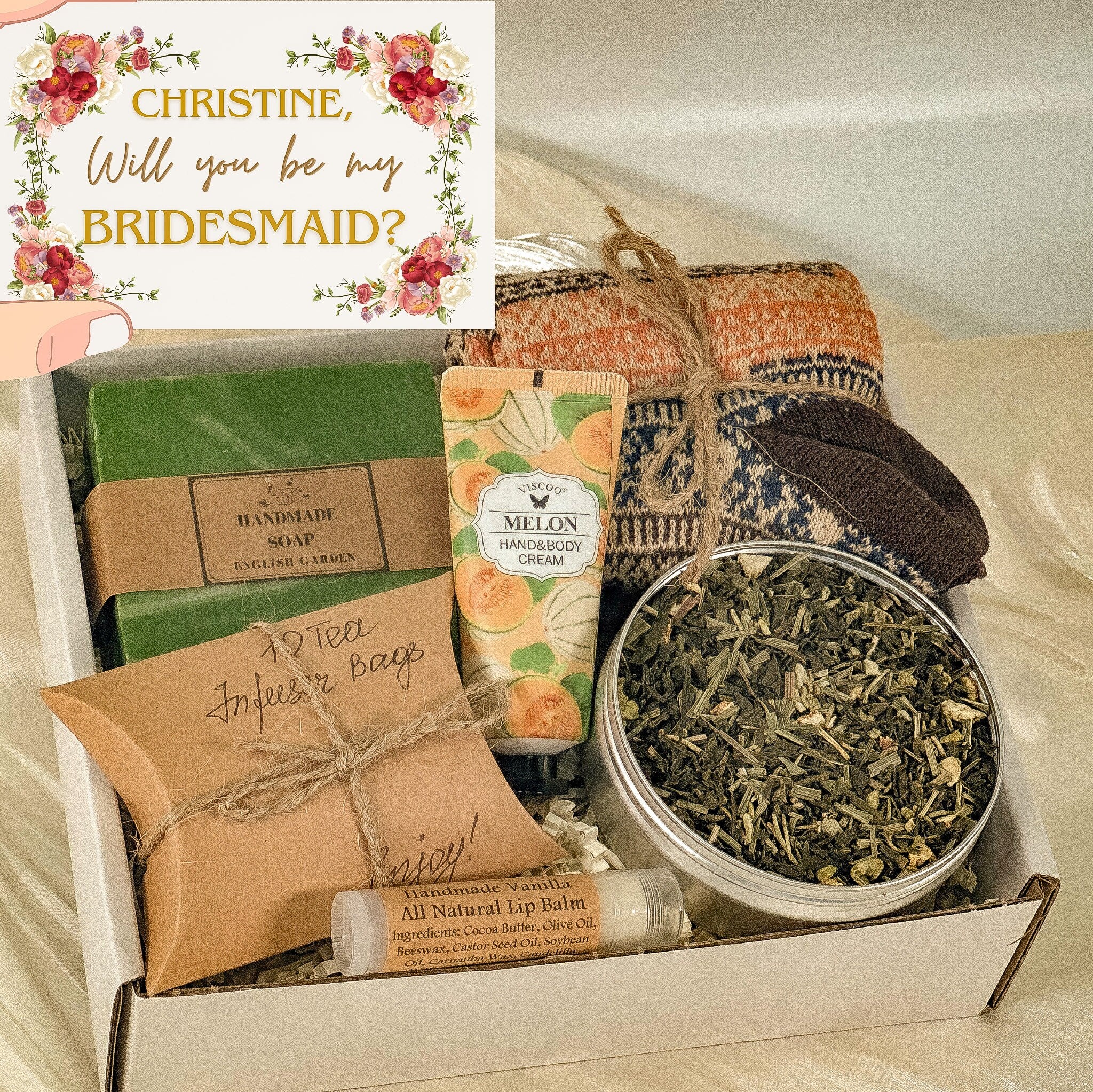 Bridesmaid Gift Basket, Personalized Gift, Maid of Honor Gift, Matron of Honor Box, Wedding Gifts, Wedding Gift Basket, Tea Bridesmaid Gift