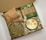 Relaxing Tea Gift Box, Handmade Soap, Soy Candle, Vanilla Lip Balm