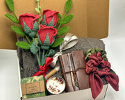 Valentine's Day Gift Box for Her, Crochet Rose Bouquet, Cozy Blanket