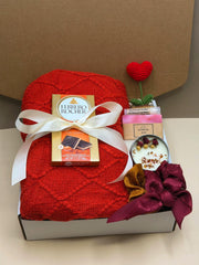 Galentine Gift Box for Friend, Valentines Day Basket with Chocolate and Blanket, Valentine Set
