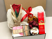 Personalized Gift Box for Her, Womens Handmade Rose Basket, Friend Care Package, Hygge Blanket Set