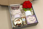 Birthday Gift Box for Her, Stress Relief Set, Personalized Birthday Basket, Crochet Rose Flower