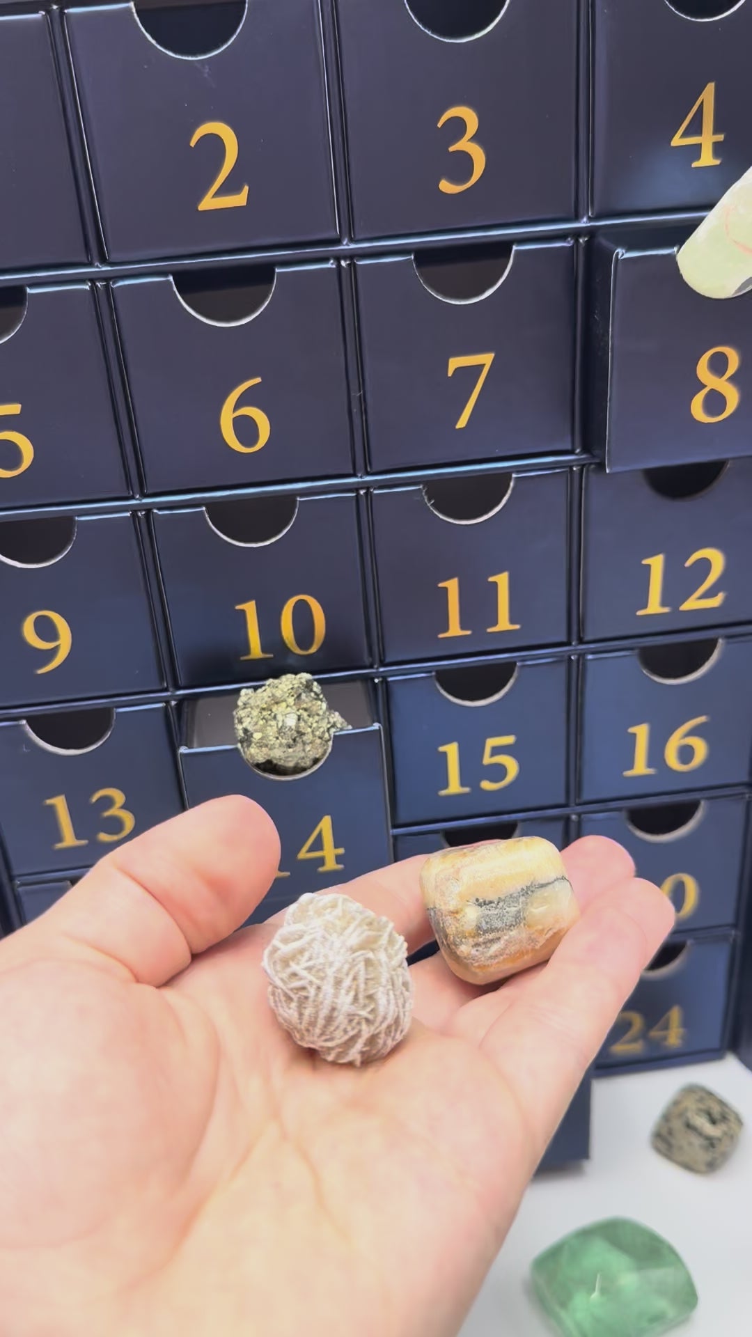 Load video: 2025 Crystal Advent Calendar, A Mix of Raw and Tumbled 24 Gemstones