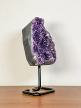 Load image into Gallery viewer, Amethyst Geode on Stand, Amethyst 3.6 pounds with Stand, Amethyst Crystal, Marthyst Geode on a Metal Stand
