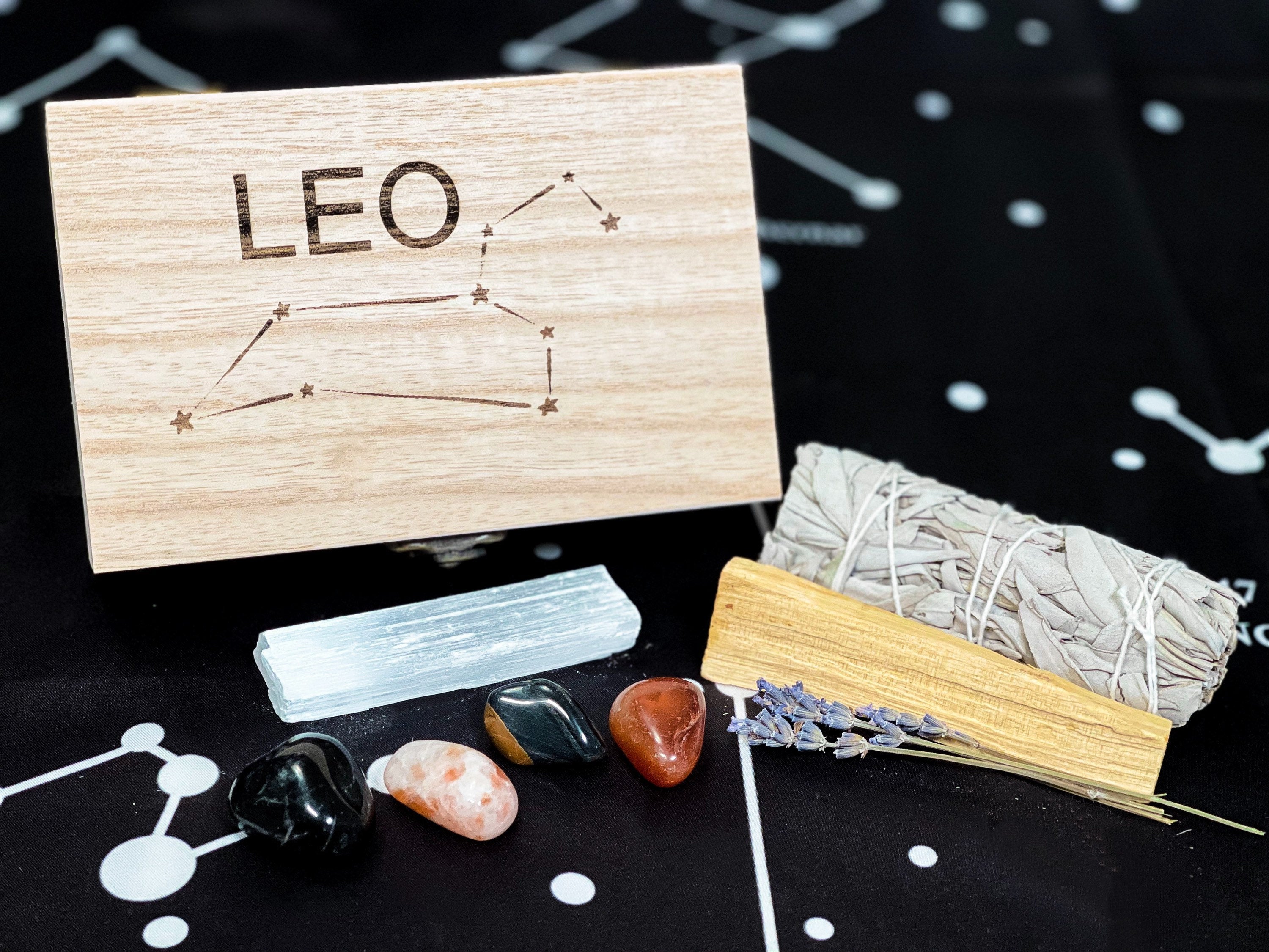 Leo Crystal Box, Leo Crystals Set, Crystals for Leo, Leto Crystals in Wood Box, Leo Wood Box with Crystals, Leo Gemstones