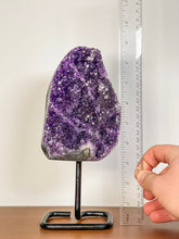 Load image into Gallery viewer, Amethyst Geode on Stand, Amethyst 3.6 pounds with Stand, Amethyst Crystal, Marthyst Geode on a Metal Stand
