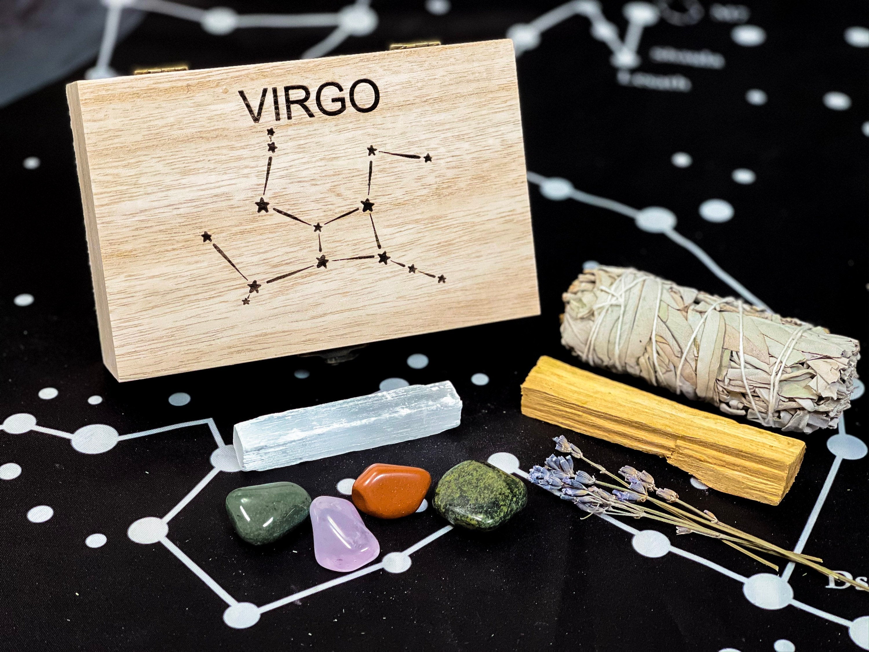Virgo Crystals Set, Virgo Crystal Box, Virgo Stones, Virgo Crystals, Virgo Gift Wood Box with Crystals, Crystals for Virgo Zodiac