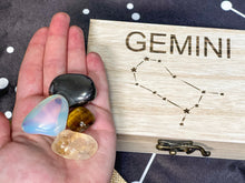 Load image into Gallery viewer, Gemini Crystal Set, Gemini Crystals, Gemini Gift Set, Gemini Zodiac Crystal Set, Gemini Gemstone Set, Crystals for Gemini, Gemini Wood Box
