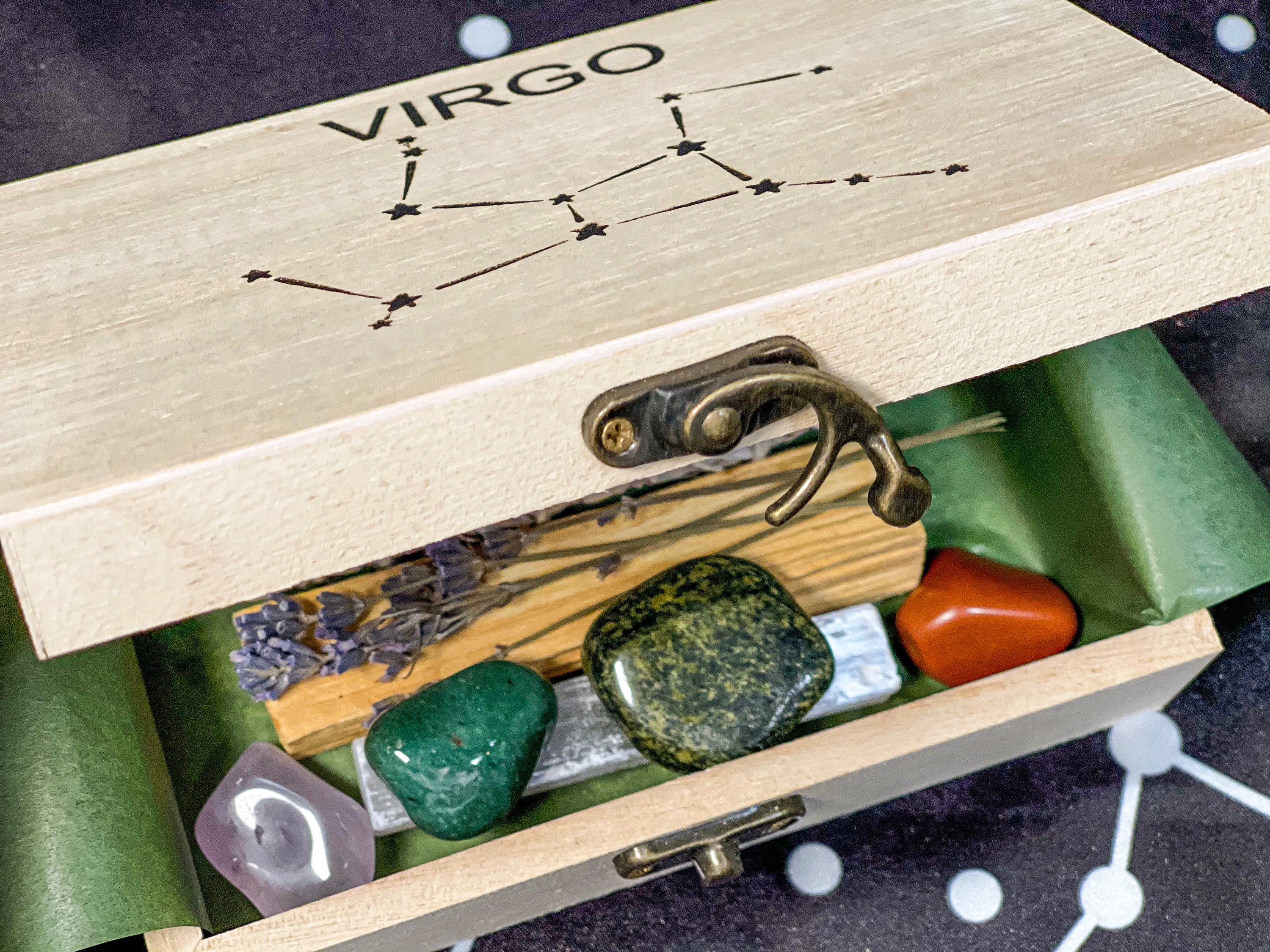 Virgo Crystals Set, Virgo Crystal Box, Virgo Stones, Virgo Crystals, Virgo Gift Wood Box with Crystals, Crystals for Virgo Zodiac