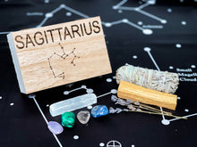 Load image into Gallery viewer, Sagittarius Crystal Set, Sagittarius Crystal Box, Crystals for Sagittarius, Sagittarius Crystals, Sagittarius Wooden Engraved Box
