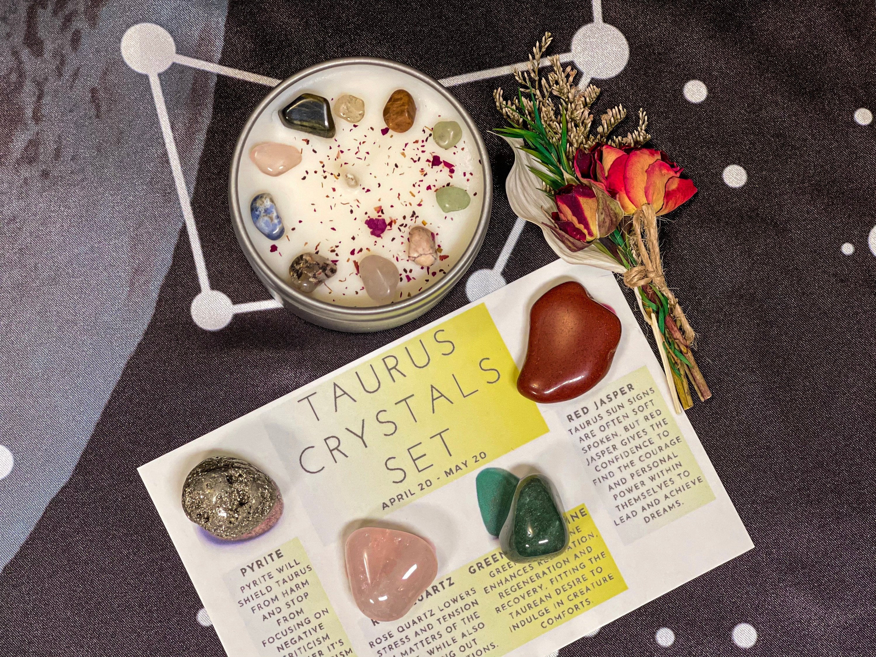 Taurus Crystal Gift Set, Taurus Crystal Box, Taurus Gift, Taurus Candle, Crystal Set for Taurus, Taurus Crystals