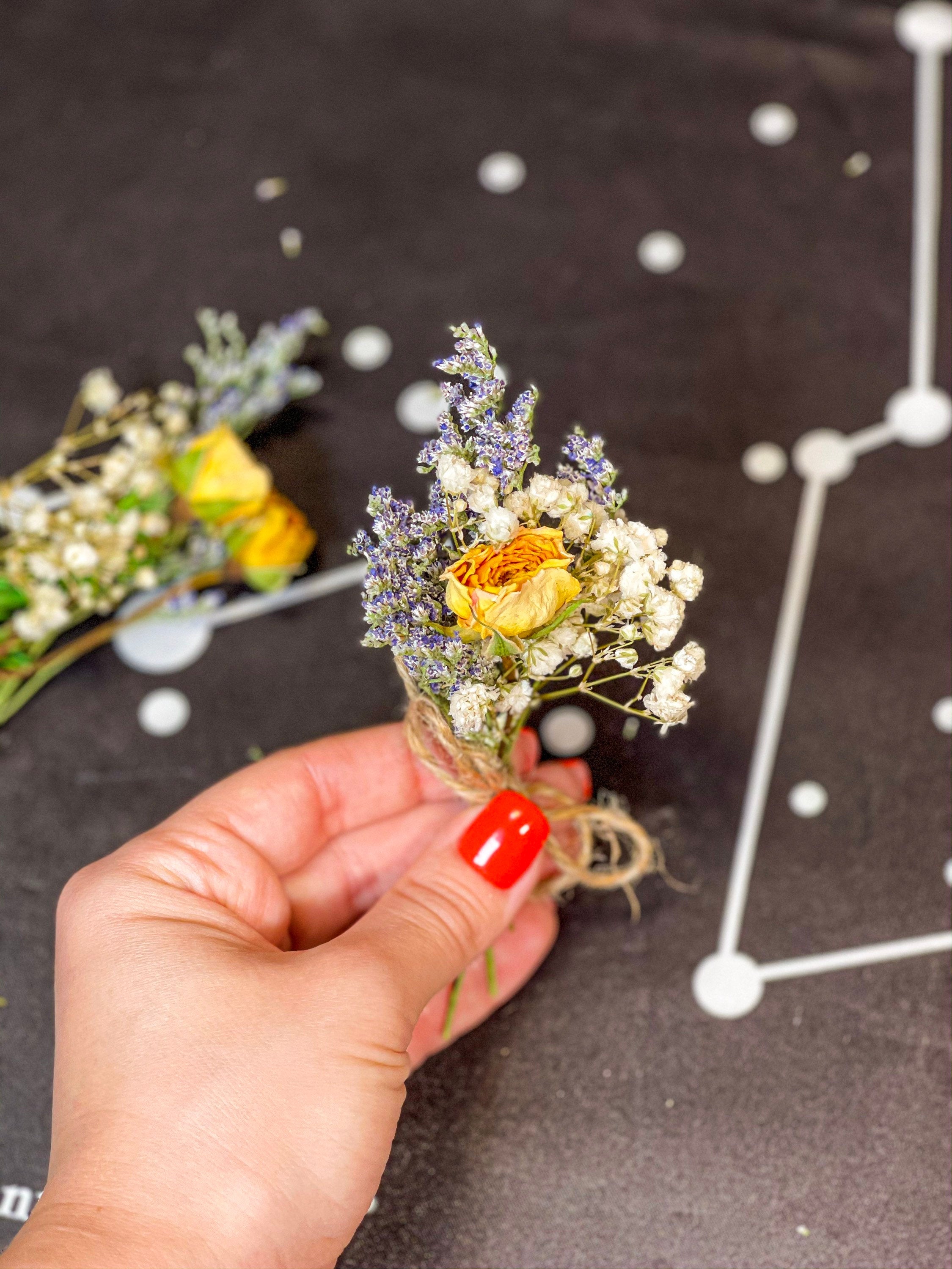 Mini Dried Flowers Bouquet with Roses, Small Dried Flower Bunch