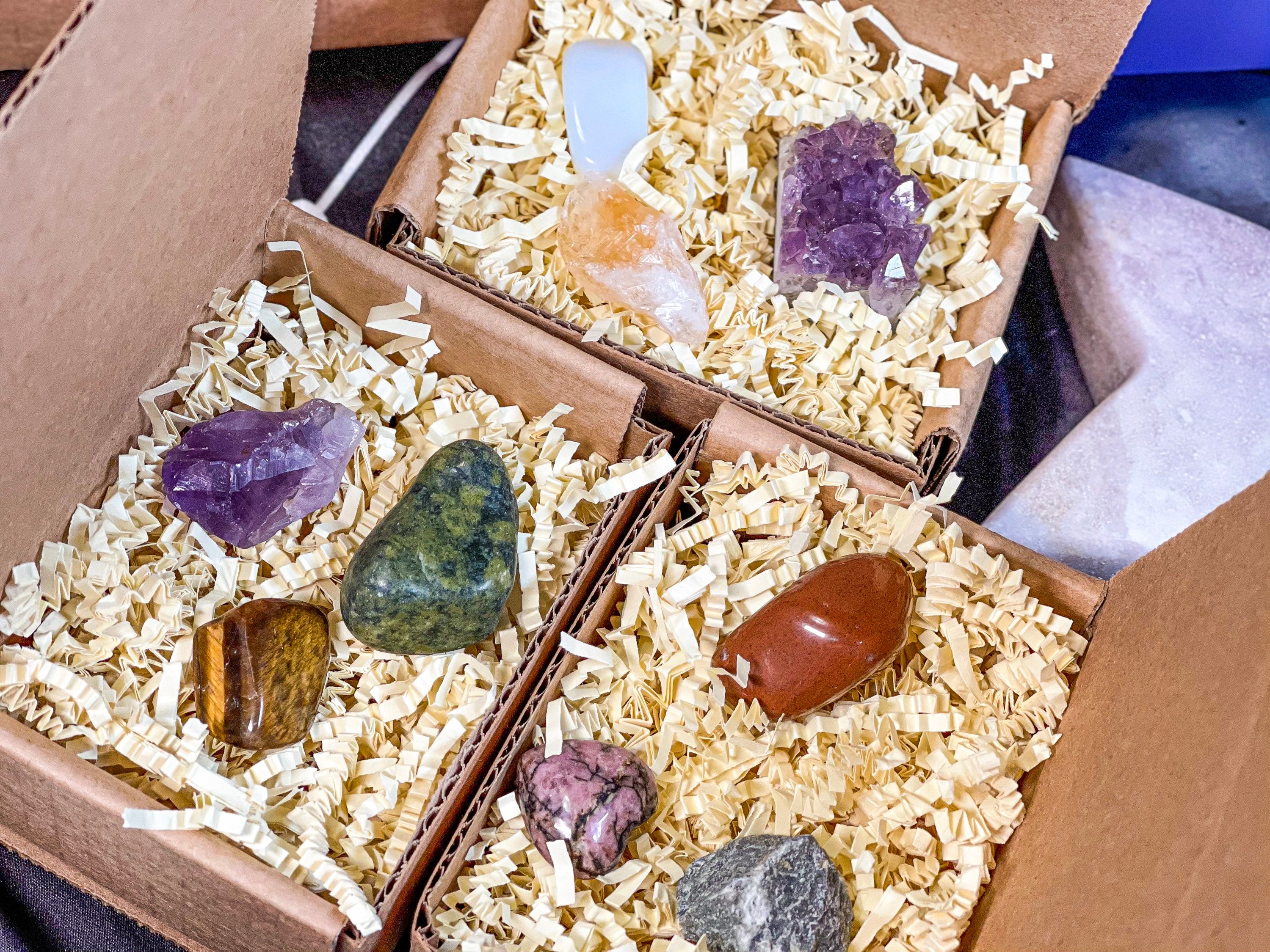 Mystery Crystal Bag, Tumbled and Raw Crystal Box