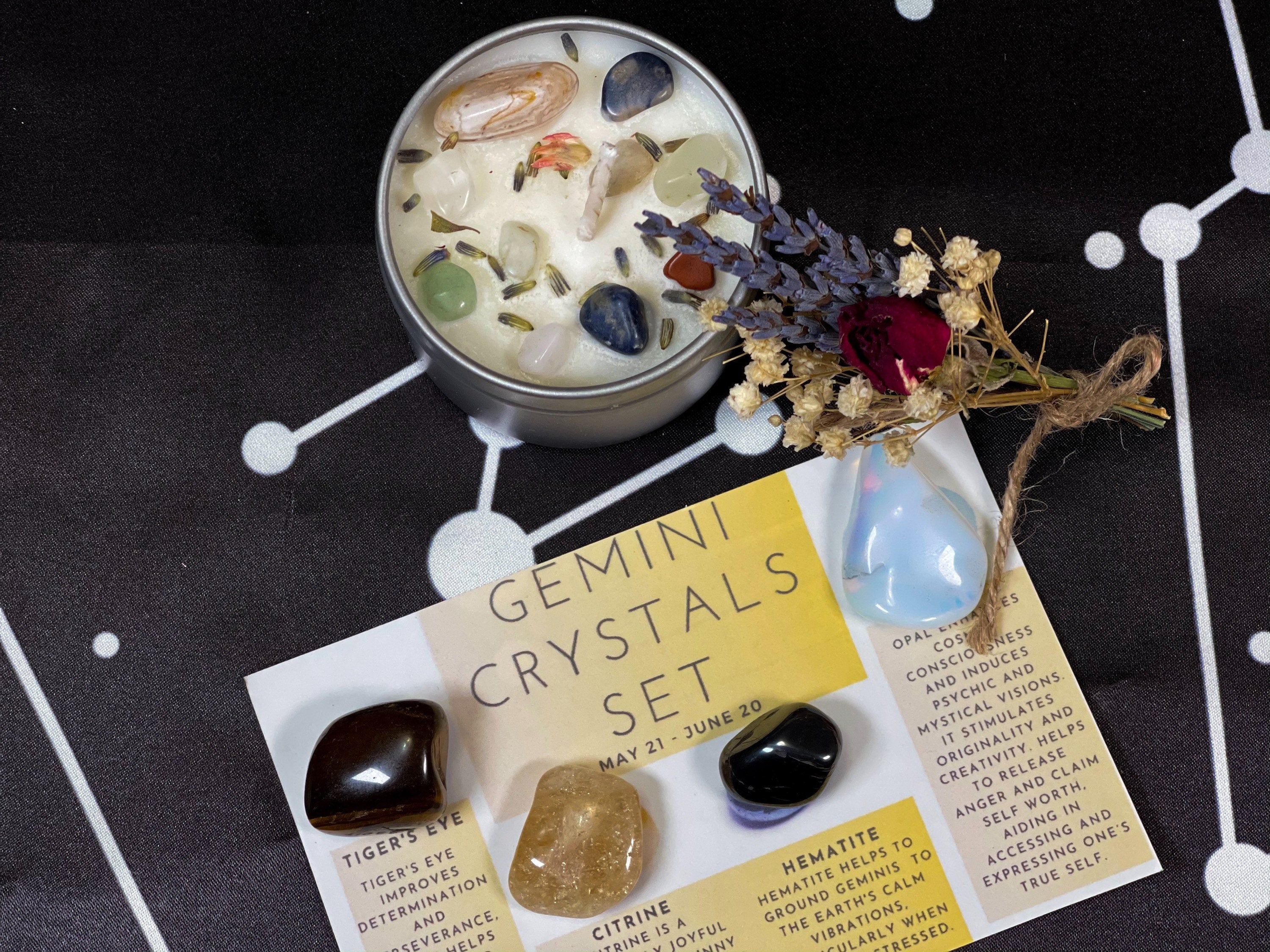 Gemini Crystal Gift Set, Gemini Crystal Box, Gemini Gift, Gemini Candle, Crystal Set for Gemini, Gemini Crystals Kit, Stones for Gemini