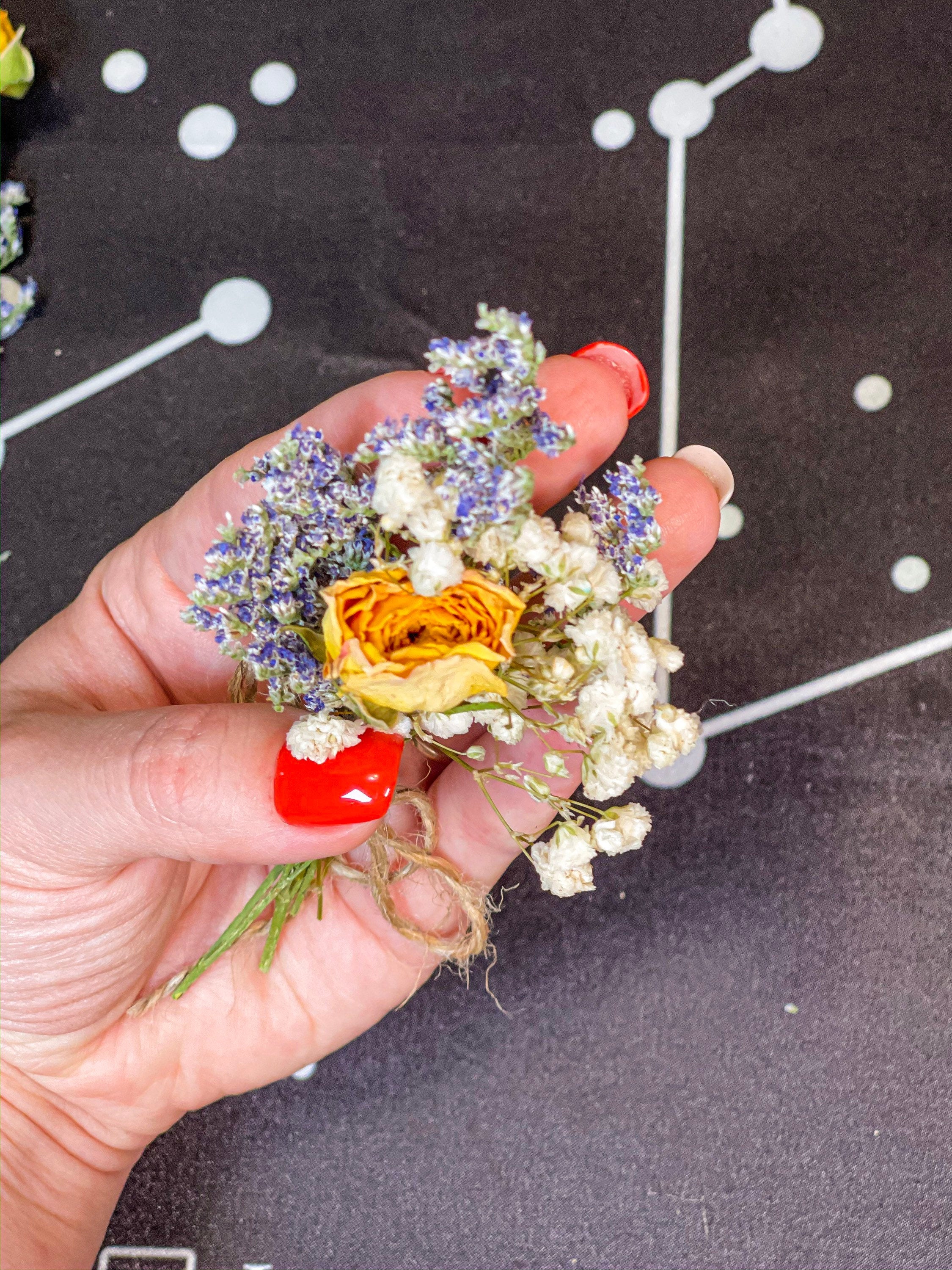 Mini Dried Flowers Bouquet with Roses, Small Dried Flower Bunch