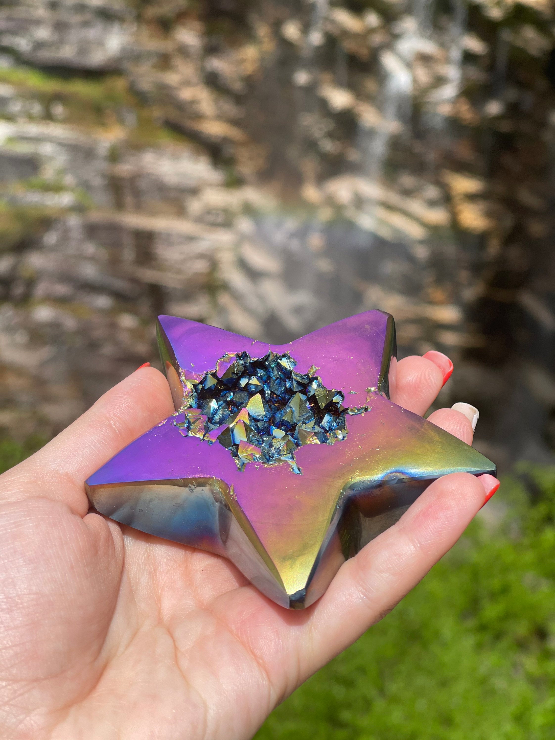 Titanium Rainbow Aura Quartz Star, The Stone of Universal Light Star Crystal, Titanium Aura Quartz Star, Star Gemstone, Large Titanium Star