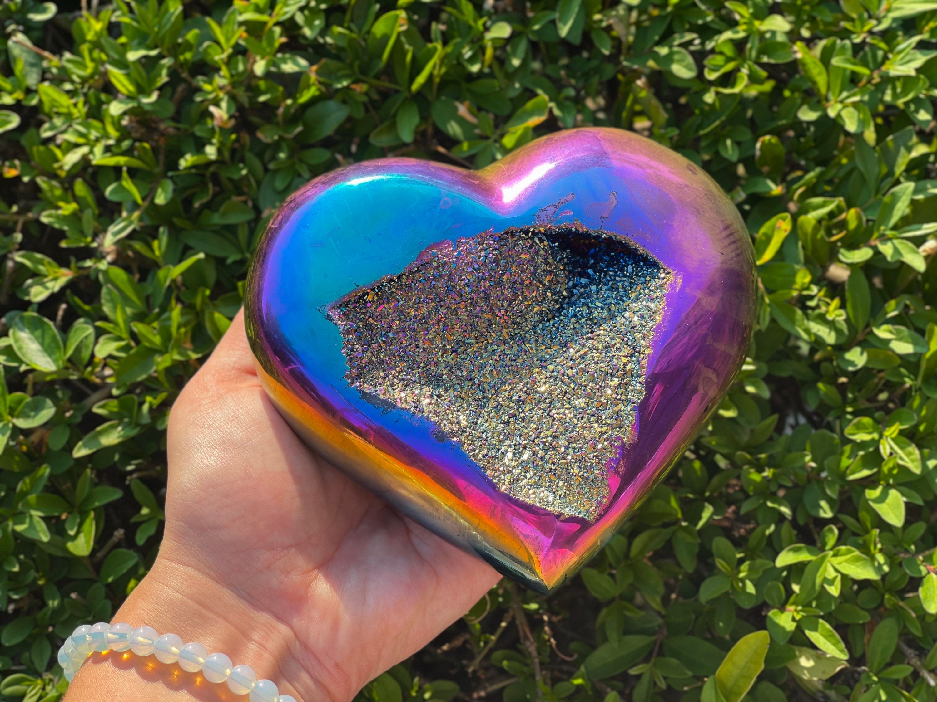 Titanium Aura Rainbow Quartz Heart, Titanium Aura Quartz Heart, Rainbow Titanium Aura Quartz Druzy Heart, Large Titanium Aura Quartz Heart