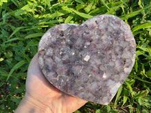 Load image into Gallery viewer, Large Amethyst Heart, Purple Amethyst Geode Heart, 1.3 lbs Amethyst Heart, Amethyst Cluster Heart, Crystal Cluster Heart, Brazil Amethyst
