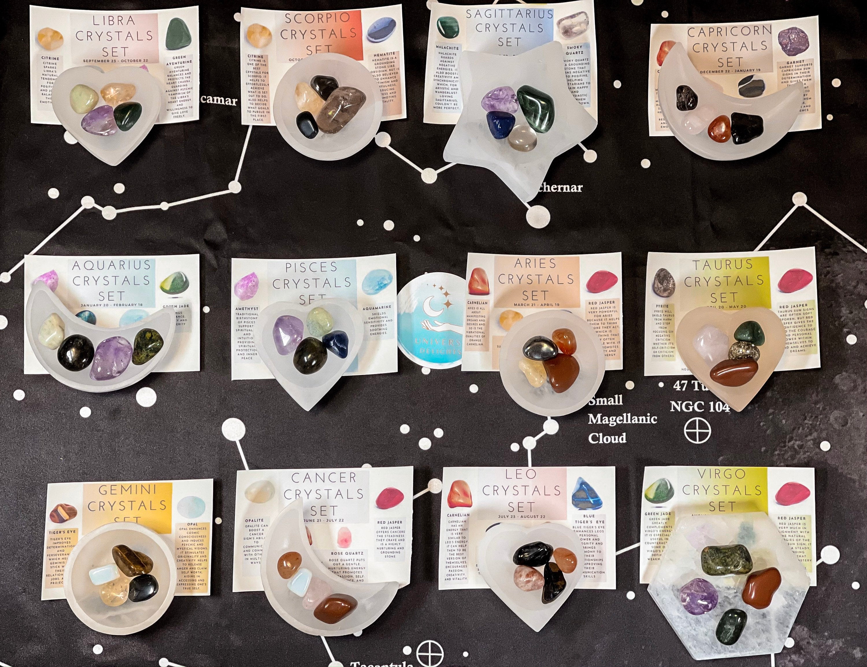 Zodiac Crystal Set, Zodiac Crystals, Crystals for Birthday Gift, Zodiac Crystal Box, Leo Birthstones, Zodiac Gemstones Kit, Zodiac Stone Set