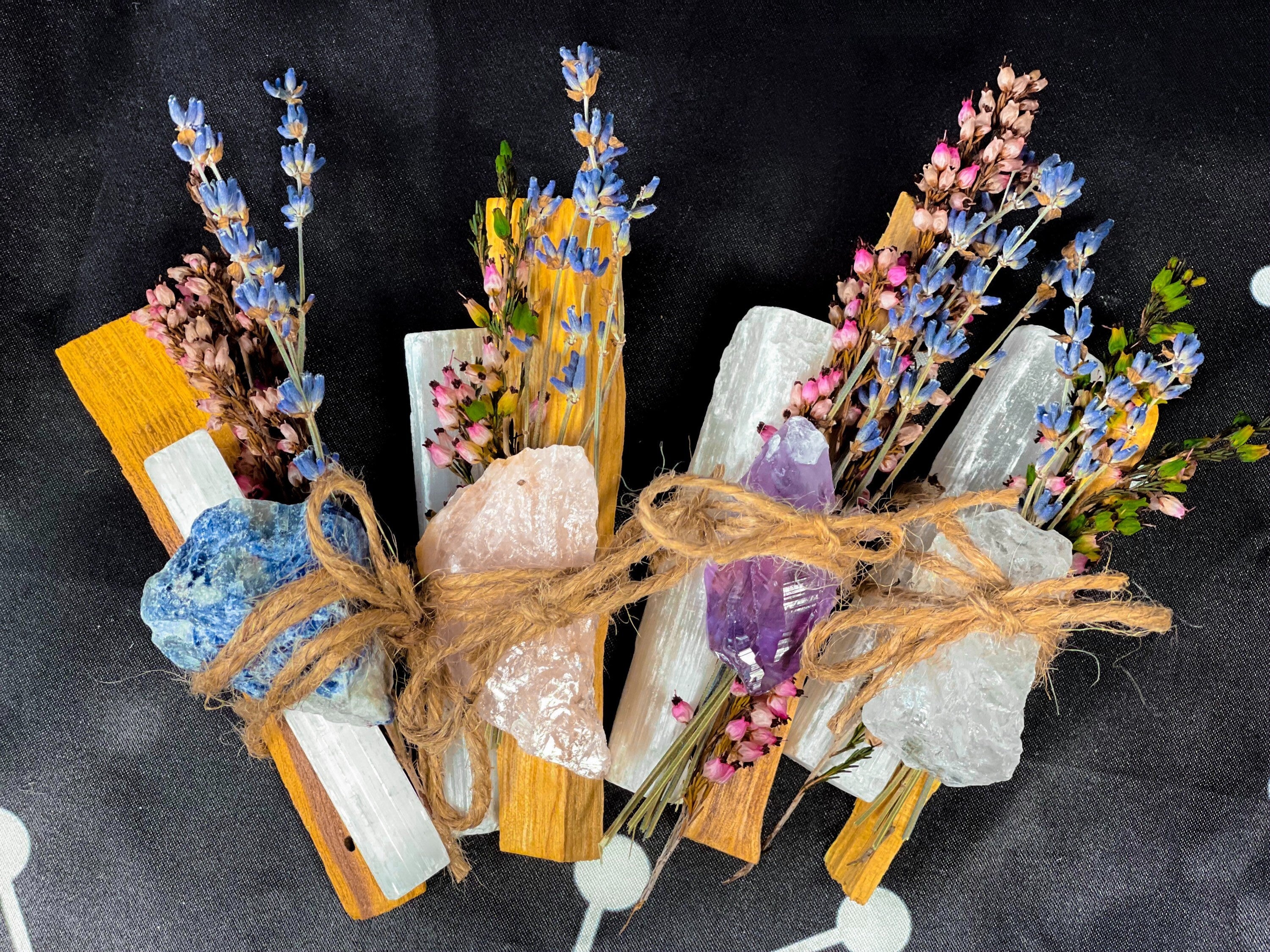 Selenite with Palo Santo Bundle, Energy Clearing, Ritual Smudge Stick, Palo Santo and Selenite with Raw Crystal