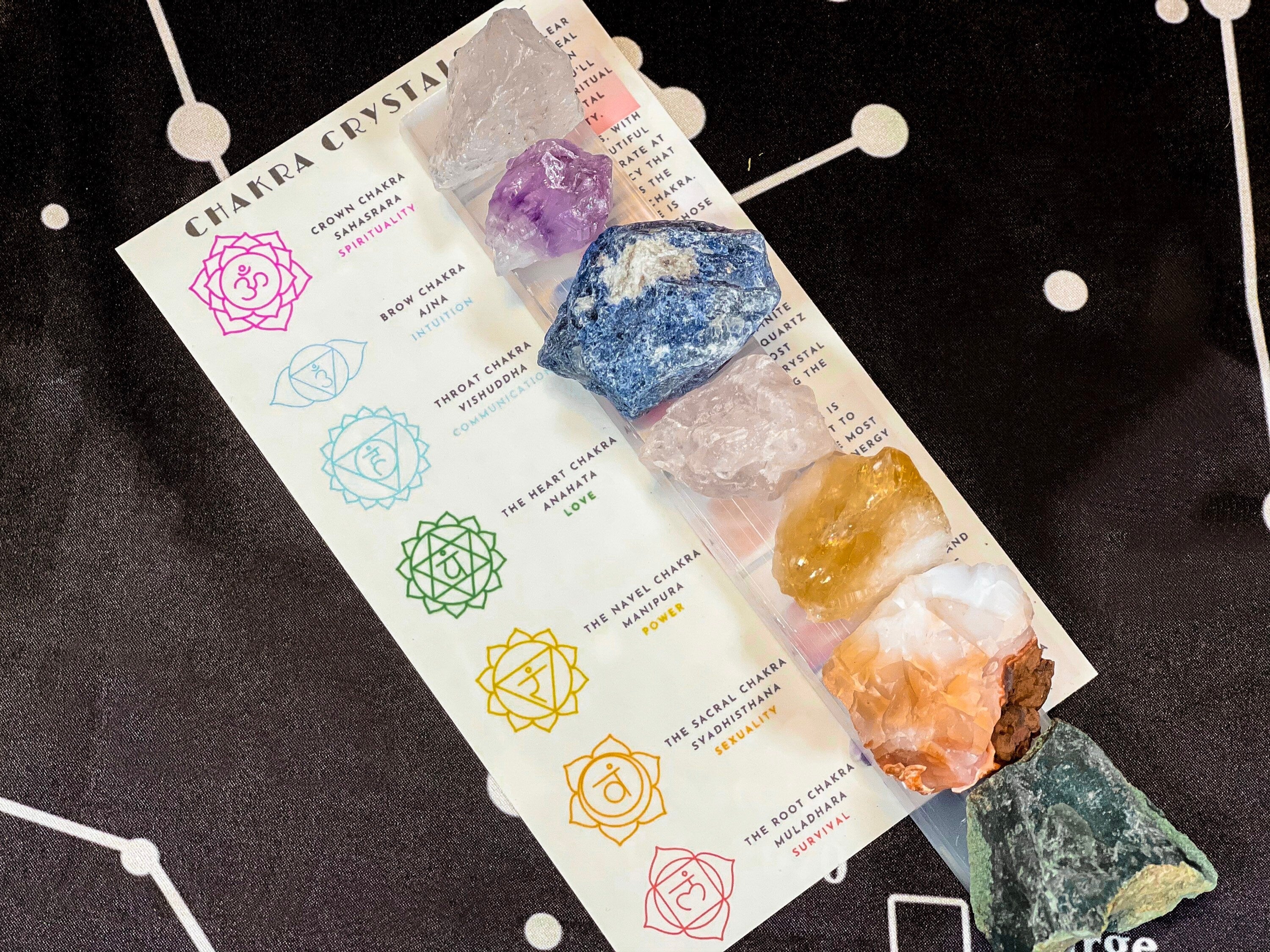 Raw Crystal 7 Chakra Set with Selenite Plate, Chakra Crystals, Chakra Set, Healing Crystals and Stones, Seven Chakras, Rough Chakra Crystals