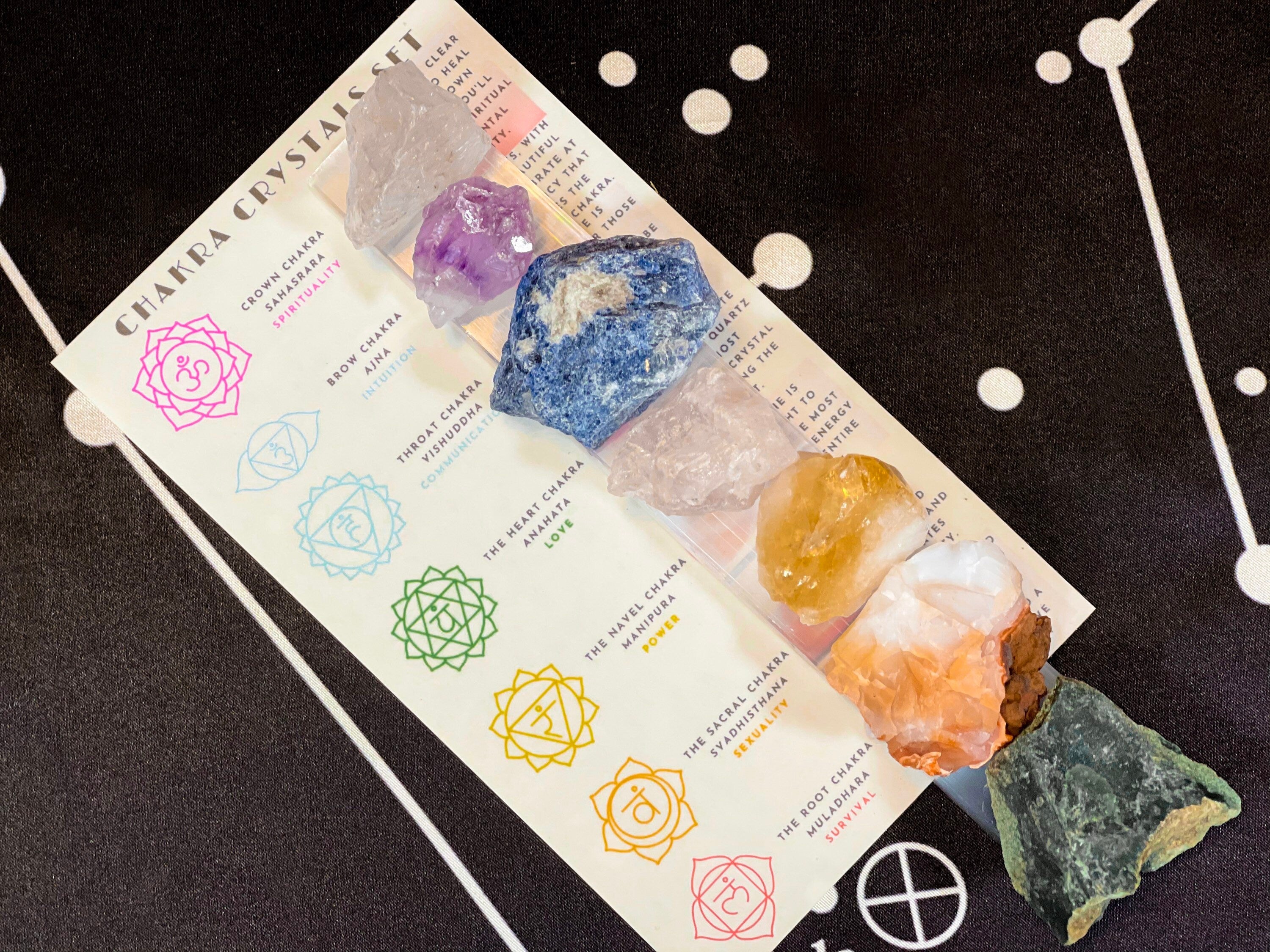 Raw Crystal 7 Chakra Set with Selenite Plate, Chakra Crystals, Chakra Set, Healing Crystals and Stones, Seven Chakras, Rough Chakra Crystals