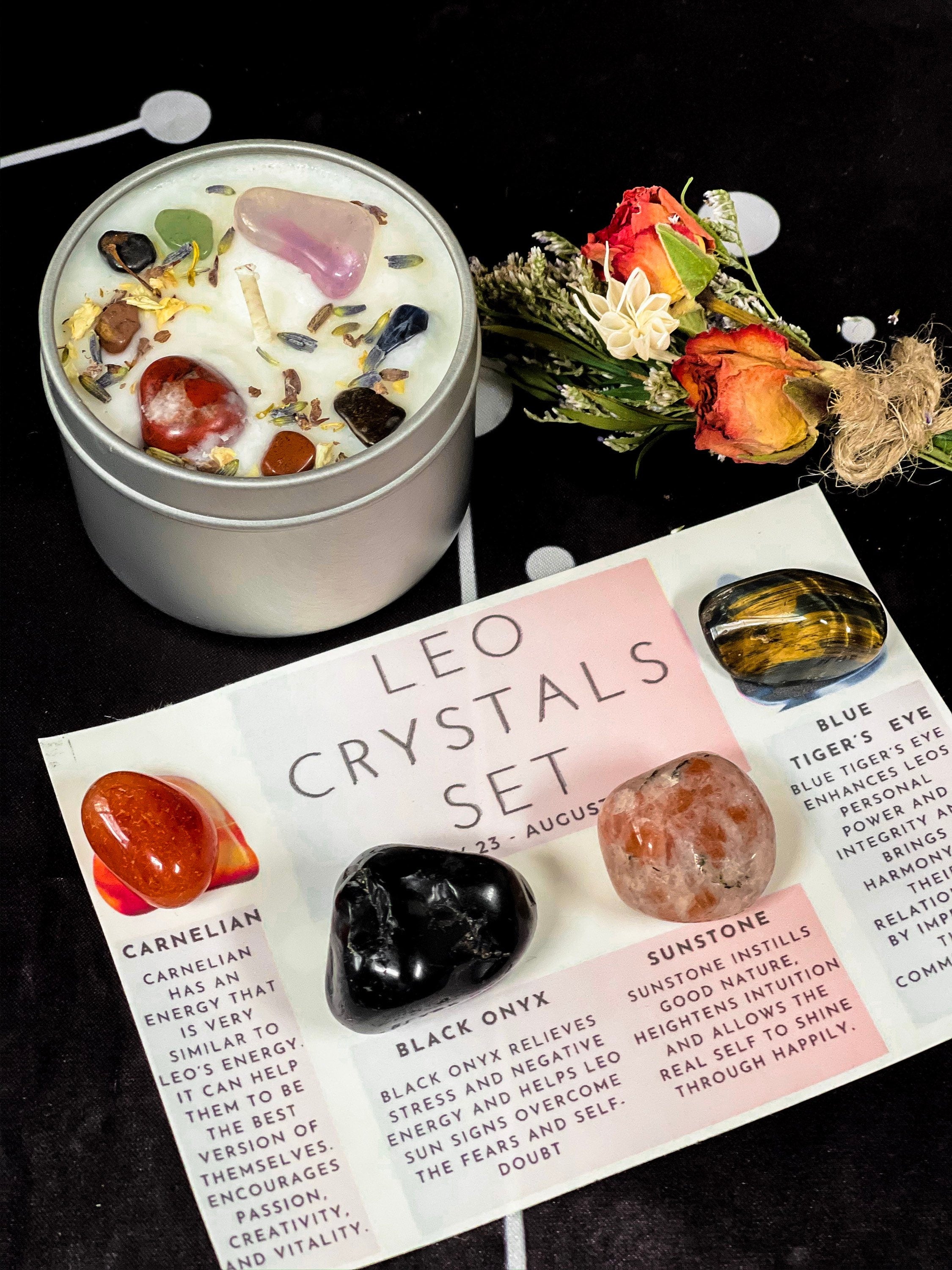 Leo Crystals Set, Leo Zodiac Gifts, Leo Crystal Box, Crystals for Leo, Leo Crystal Candle, Leo Birthstones, Leo Gift Set, Birthday Leo Box