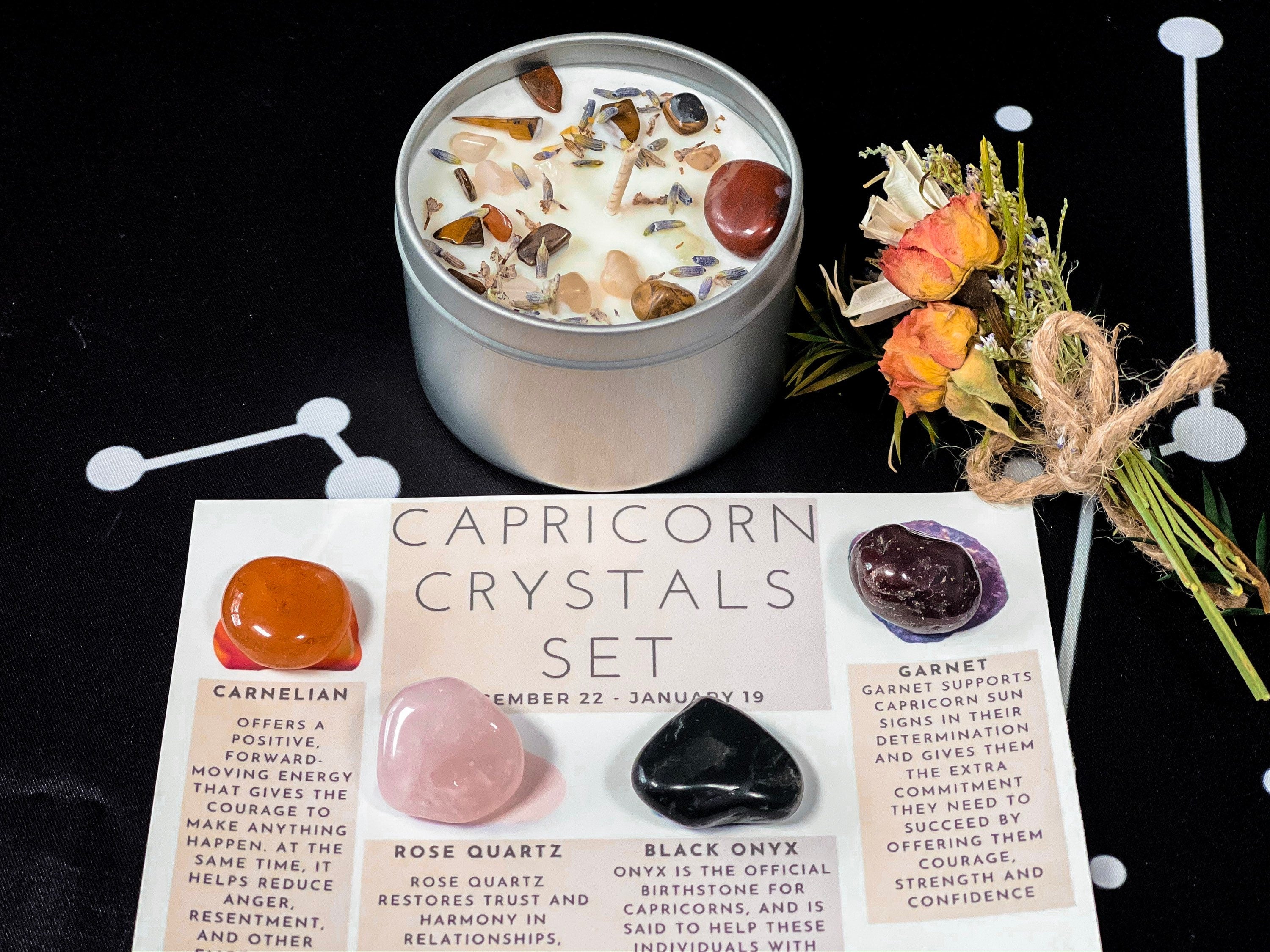 Capricorn Crystal Box, Capricorn Crystals Set, Capricorn Stones Kit, Capricorn Candle and Birthstones, Capricorn Gift Crystal Box, Zodiac