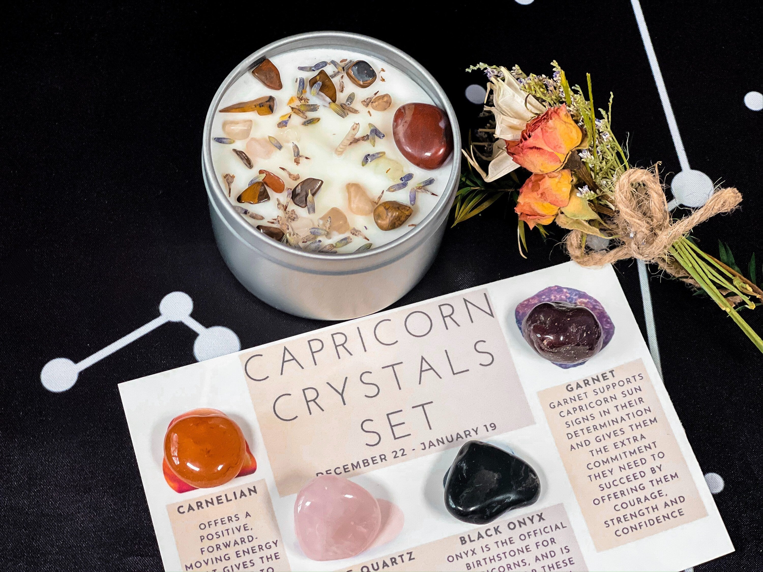 Capricorn Crystal Box, Capricorn Crystals Set, Capricorn Stones Kit, Capricorn Candle and Birthstones, Capricorn Gift Crystal Box, Zodiac
