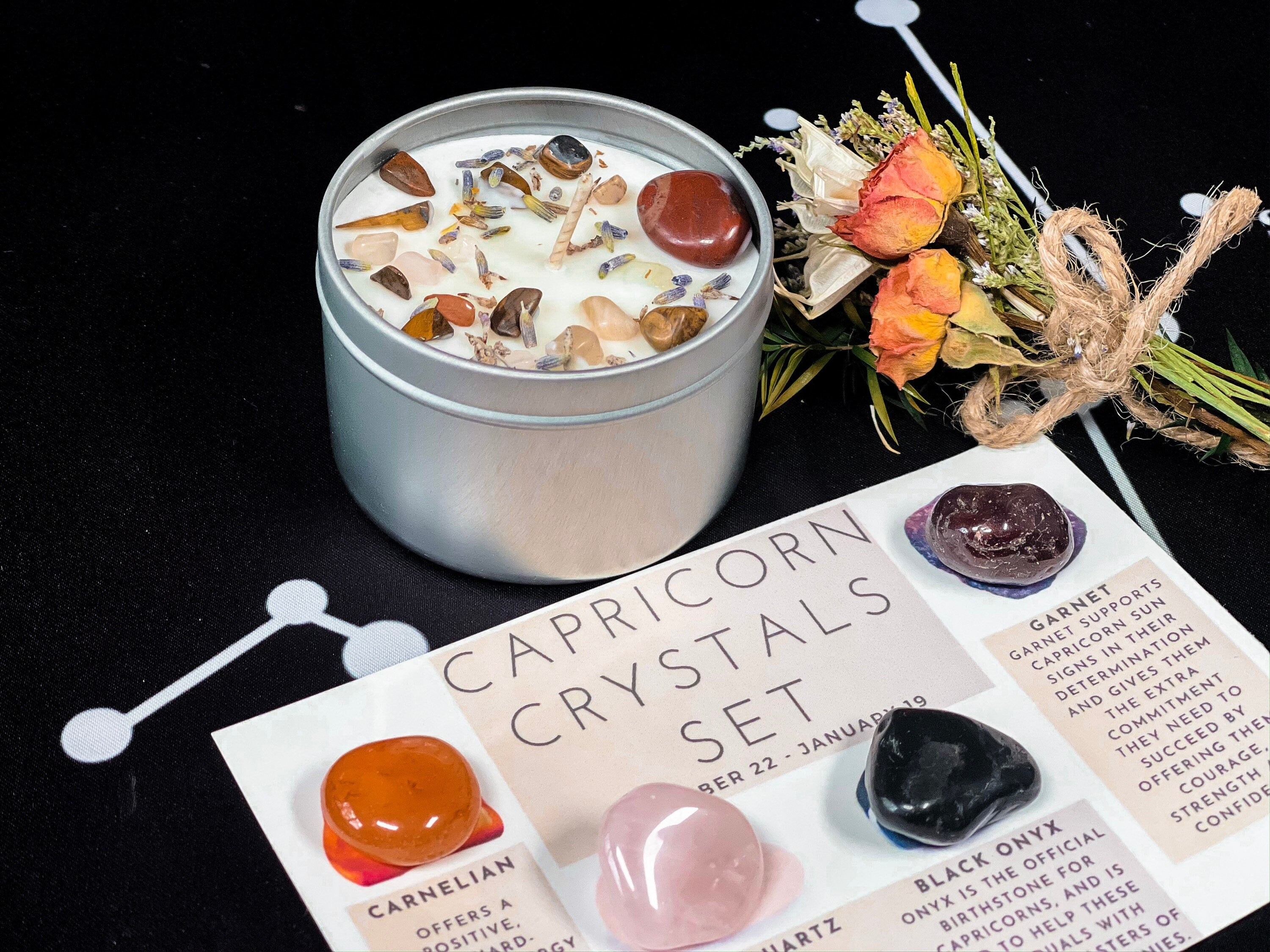 Capricorn Crystal Box, Capricorn Crystals Set, Capricorn Stones Kit, Capricorn Candle and Birthstones, Capricorn Gift Crystal Box, Zodiac
