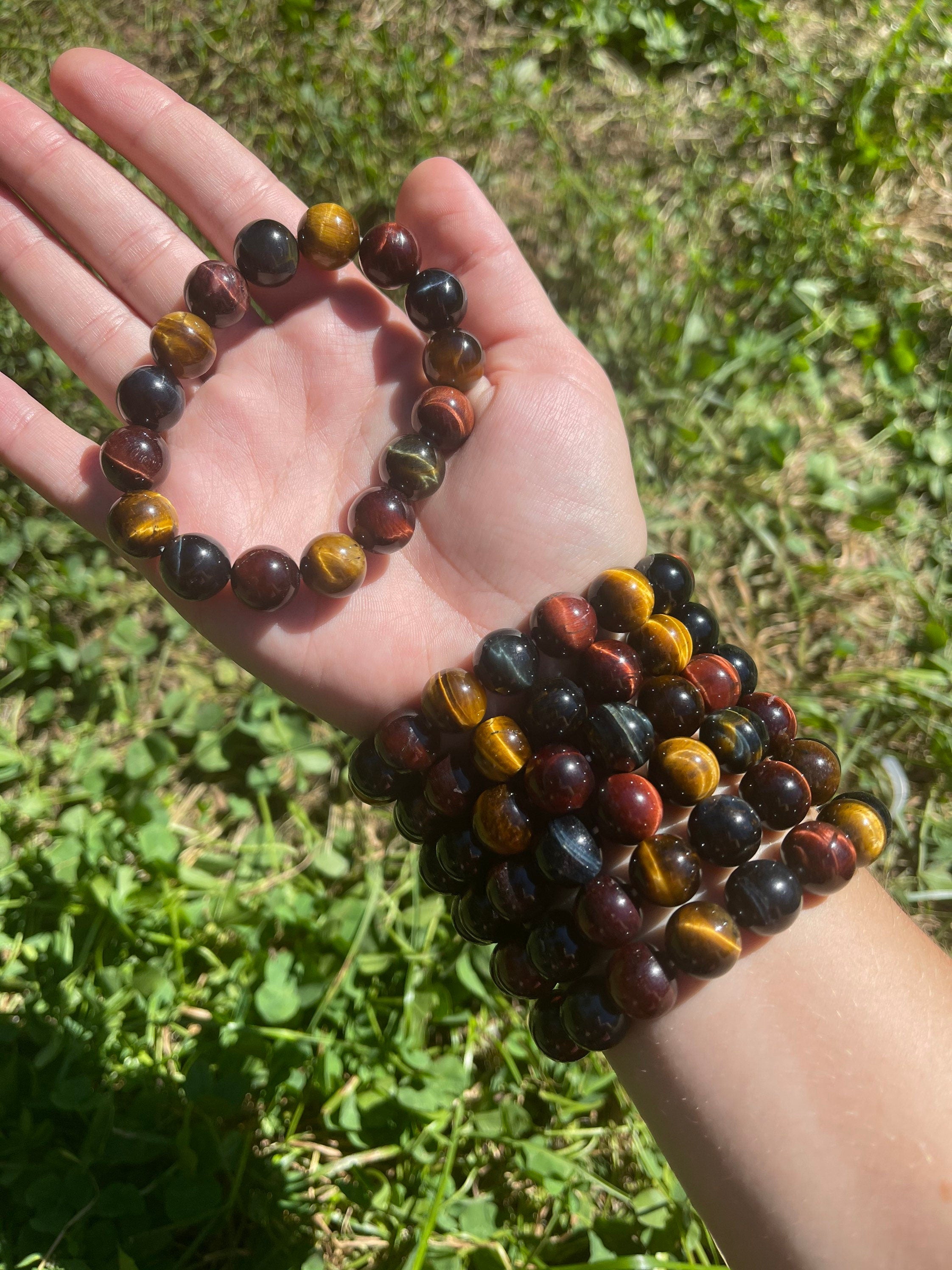 Mixed Tigers Eye Bracelet, Tigers Eye Crystal Bracelet 12 mm, Bracelet with Mixed Tigers Eye, Large Crystal Bracelet