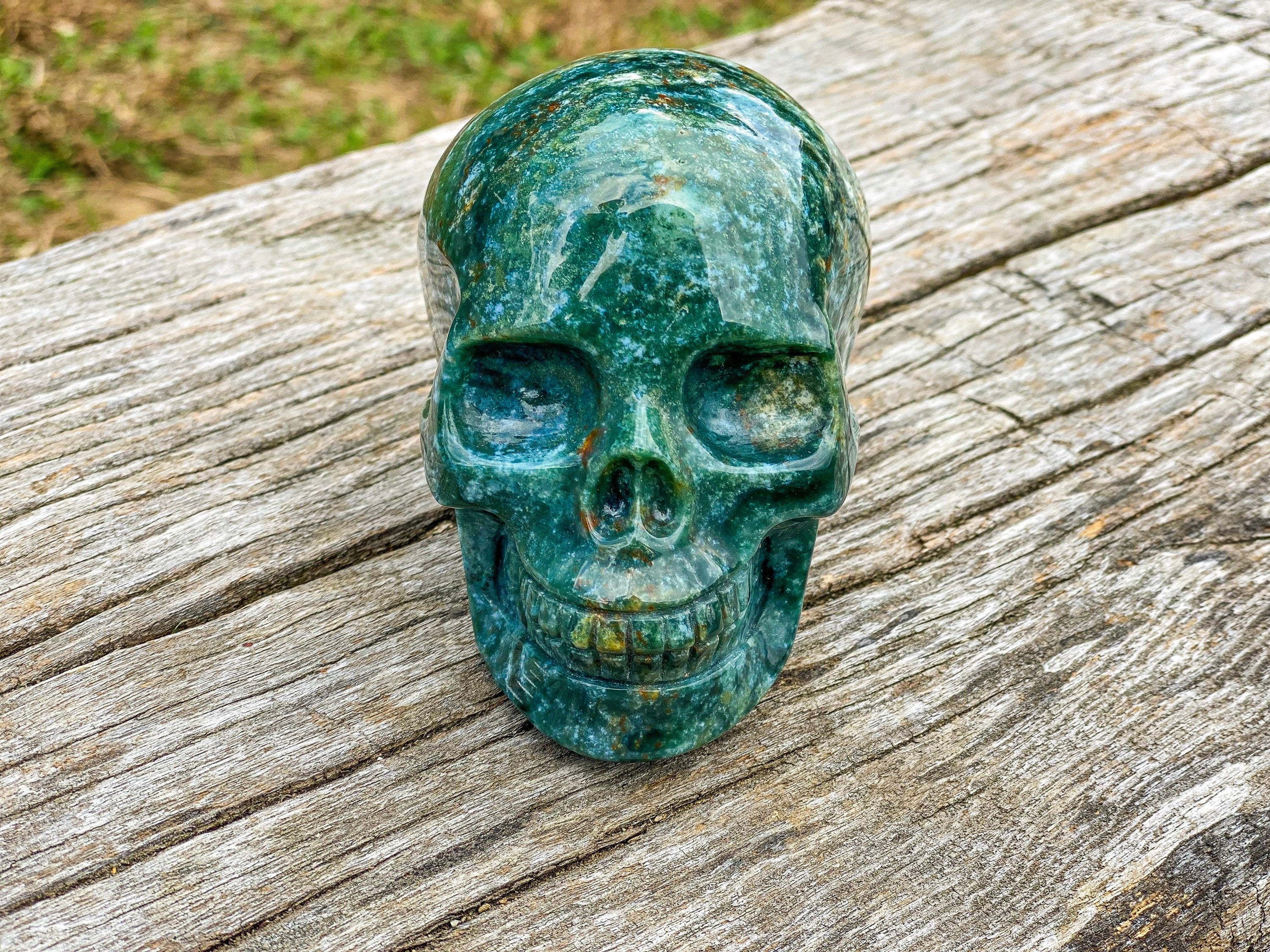 Moss Agate Large Skull, Natural Gemstone Moss Agate Skull 1.8 Pound, Large Moss Agate Crystal Skull, Skull Moss Agate, Carving Large Skull