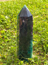 Load image into Gallery viewer, HUGE Fluorite Tower, Polished Fluorite Rainbow Tower, Large Fluorite Tower, 2.8 Pound Fluorite Tower, XL Fluorite Tower
