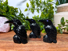 Load image into Gallery viewer, Black Onyx Raven, Raven Black Onyx Stone 2.5 inches Tall, Crystal Onyx Raven, Black Onyx Crystal Raven, Carved Black Onyx Raven Stone
