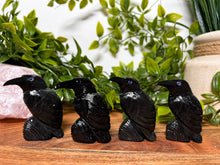 Load image into Gallery viewer, Black Onyx Raven, Raven Black Onyx Stone 2.5 inches Tall, Crystal Onyx Raven, Black Onyx Crystal Raven, Carved Black Onyx Raven Stone
