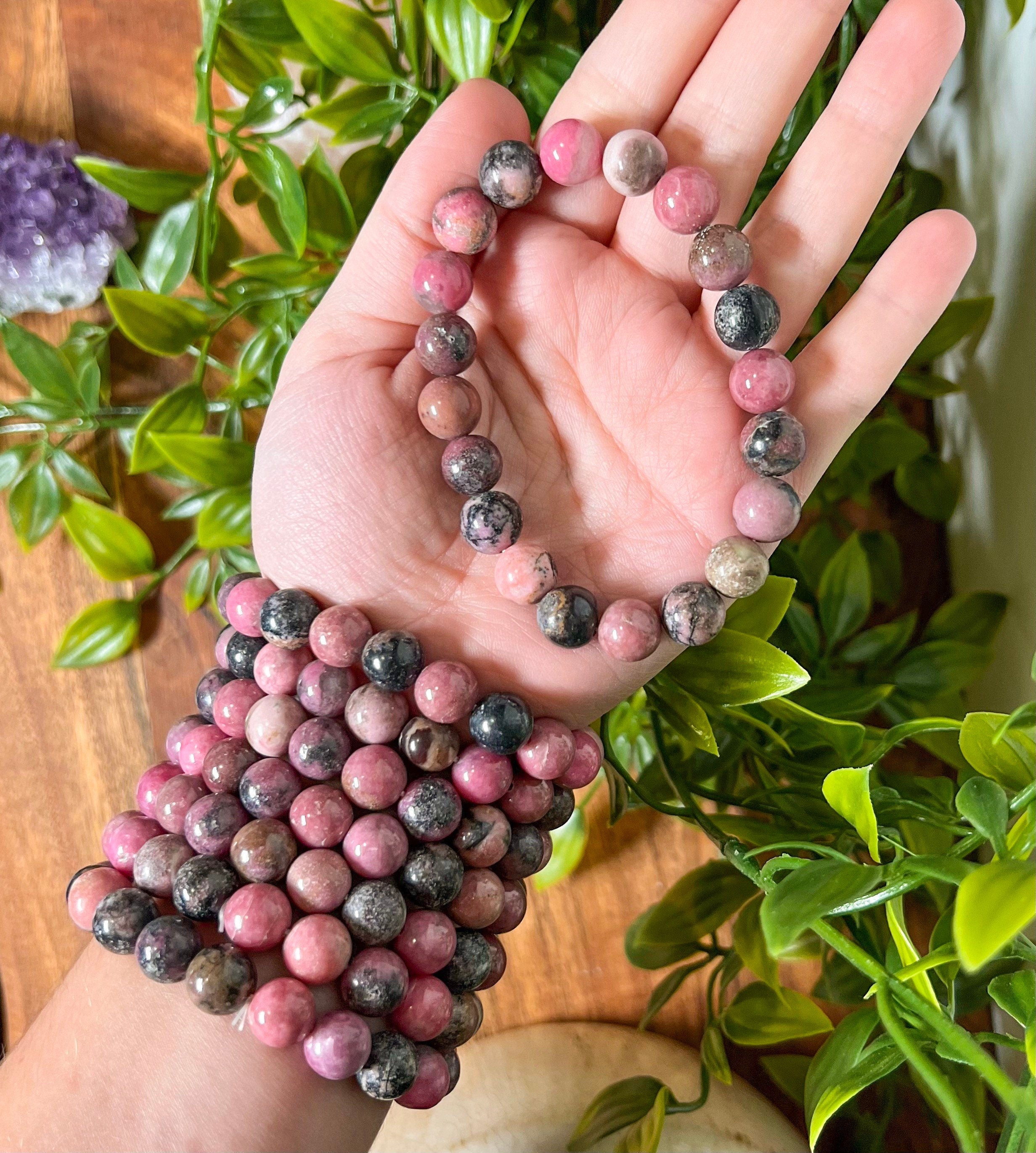Rhodonite Bracelet 10mm, Rhodonite Healing Bracelet, Gemstone Rhodonite Bracelet Beaded