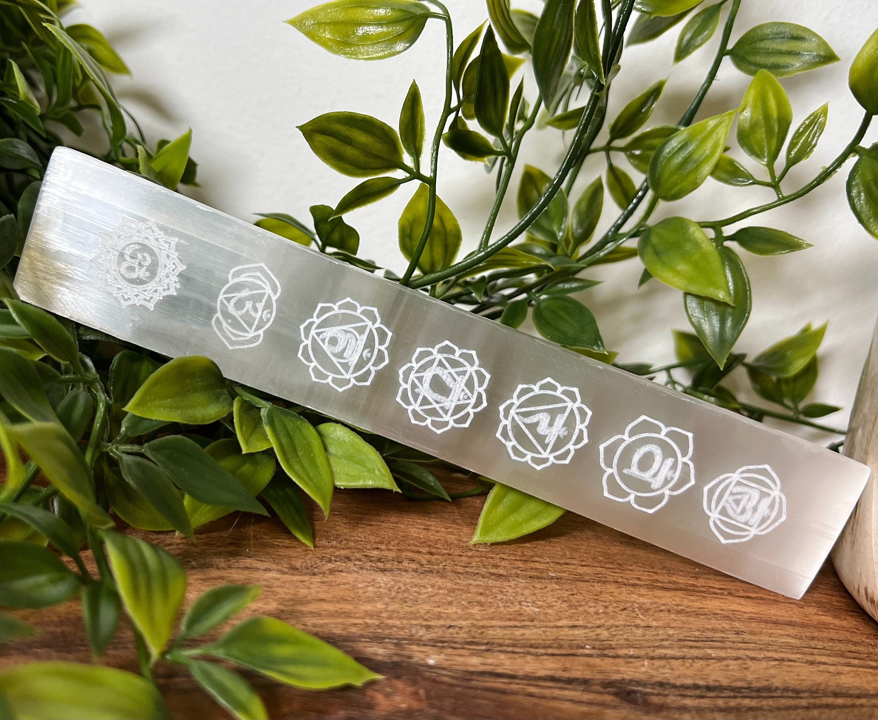 Chakra Selenite, Sleenite Wand with Chakra, 7 Chakra Selenite Wand, Etched Chakra Selenite, Selenite Stick
